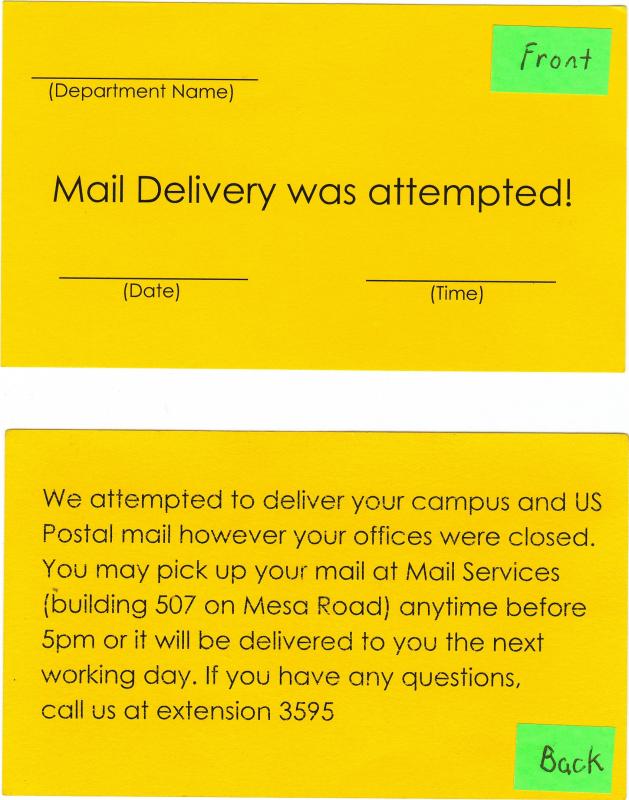Mail Delivery was attempted! card